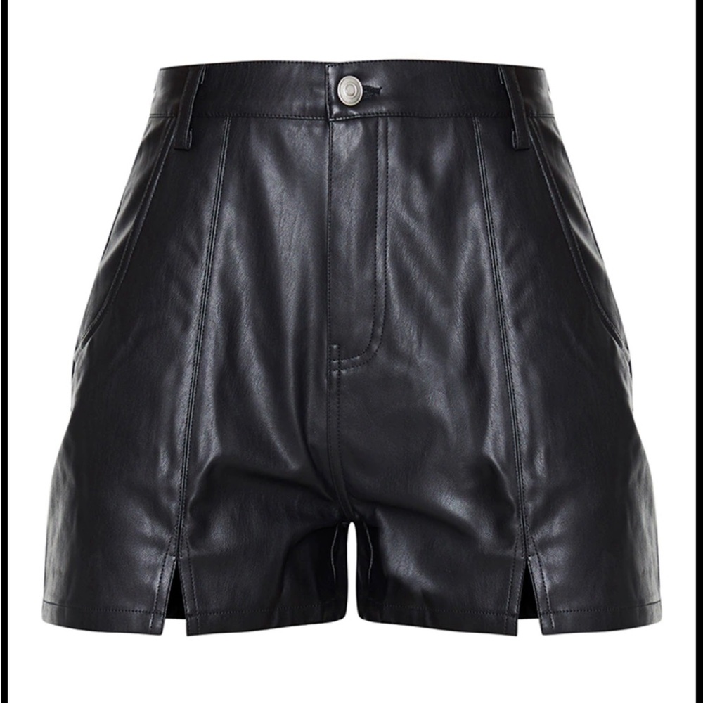 BLACK FAUX LEATHER SHORTS